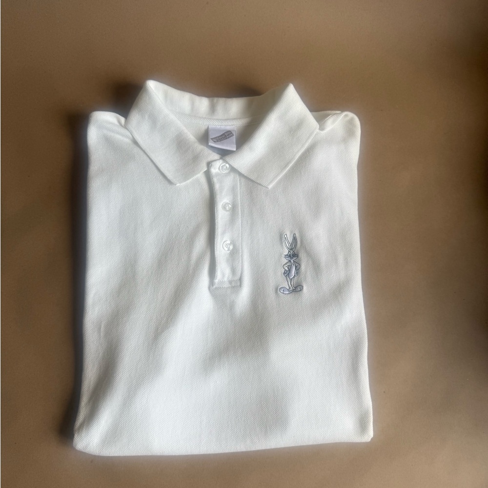 Warner Bros. White Polo with Brown Logo Tag